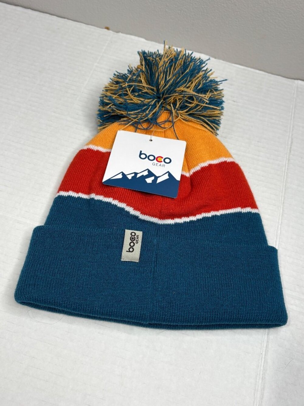 BOCO Gear Multicolor Striped Knit Beanie Pom Winter Hat Run Logo Unisex One Size
